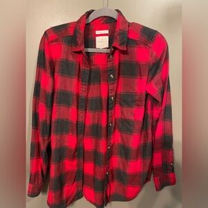 American Eagle red and gray flannel checked Buffalo plaid size small
